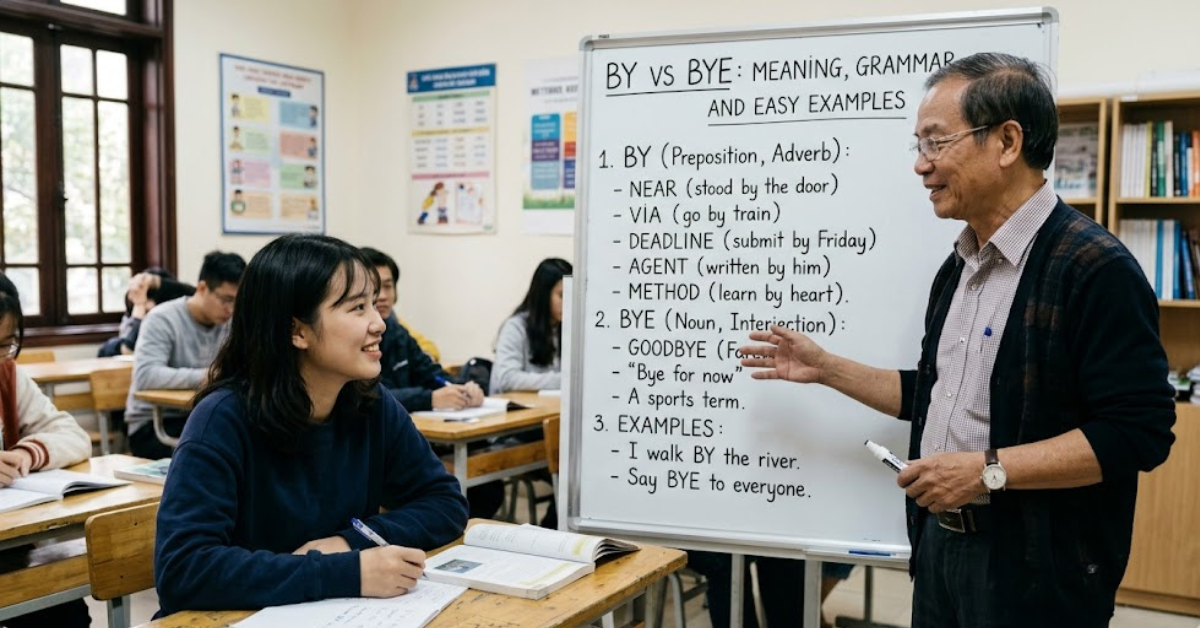 By vs Bye Meaning, Grammar, and Easy Examples