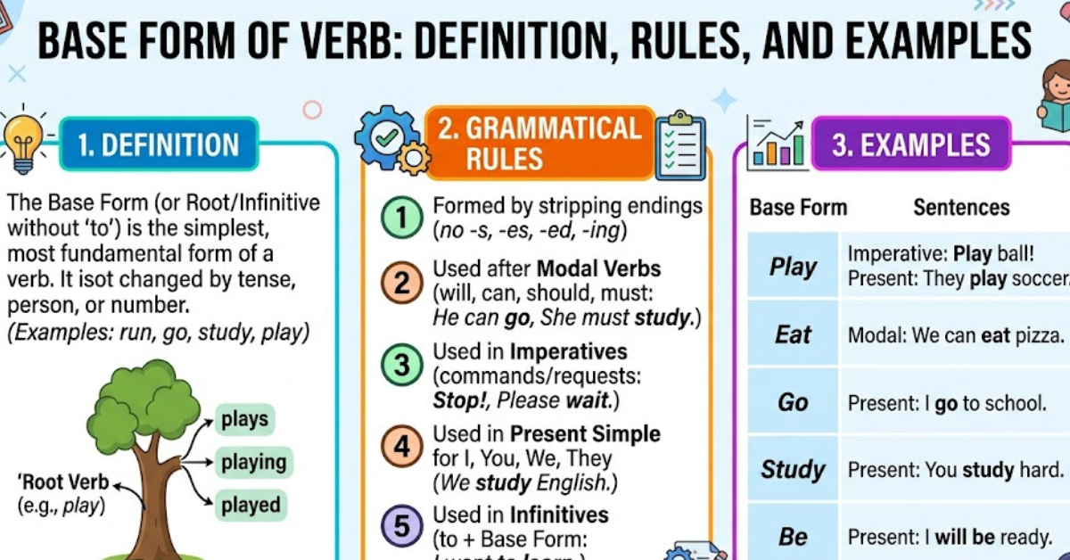 Base Form of Verb: Definition, Rules, and Examples